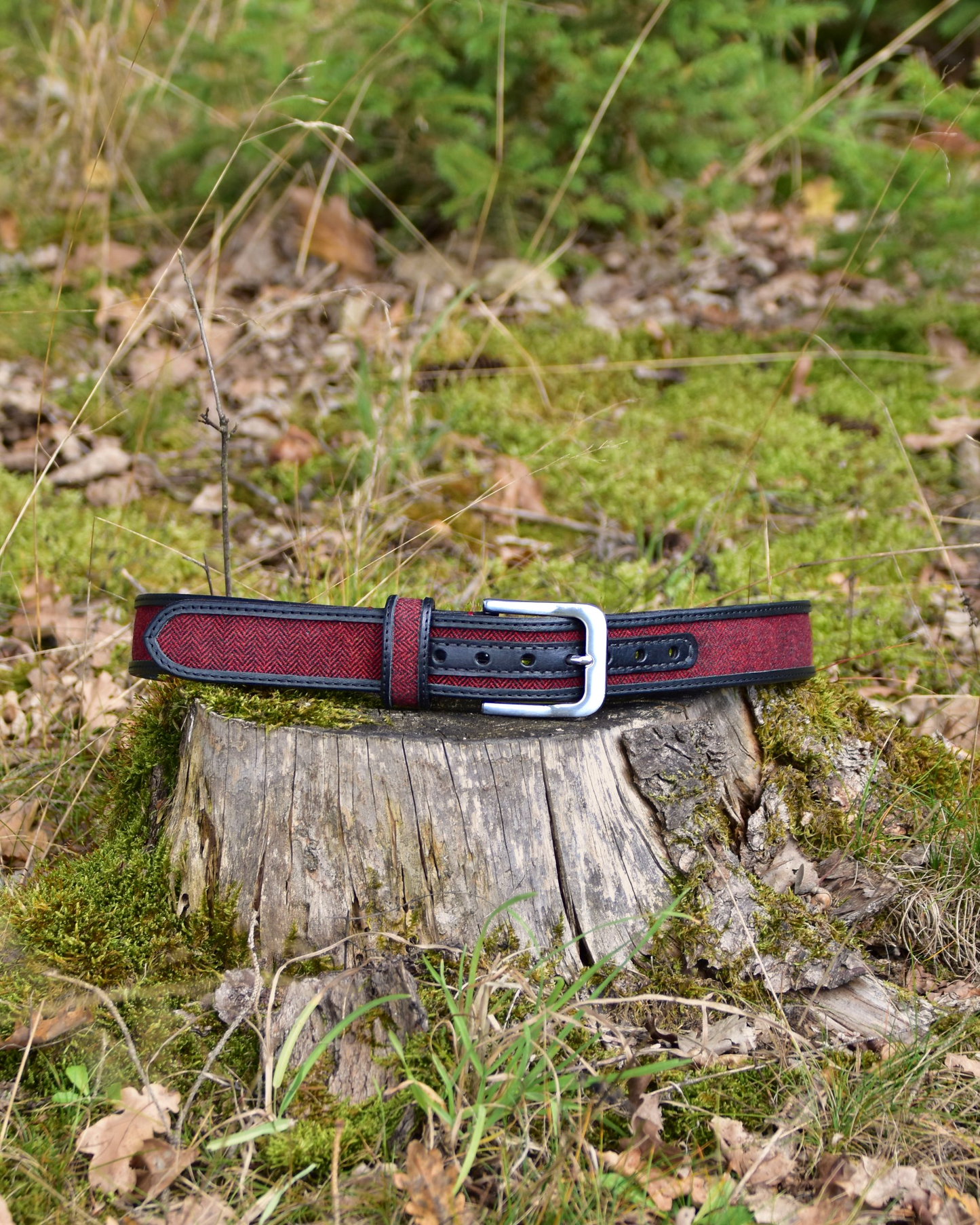 Ledergürtel "John" mit rotem Tweed