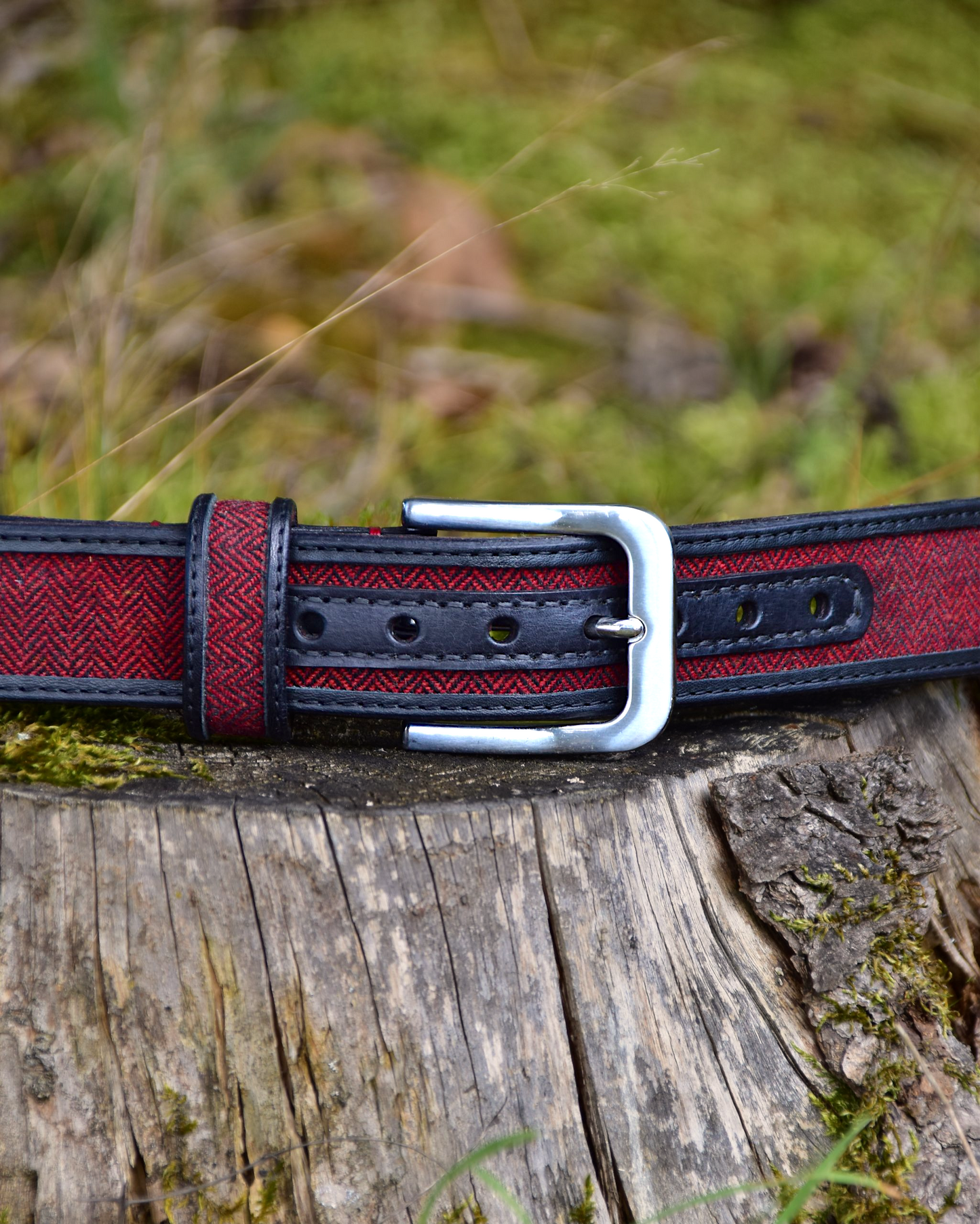 Ledergürtel "John" mit rotem Tweed