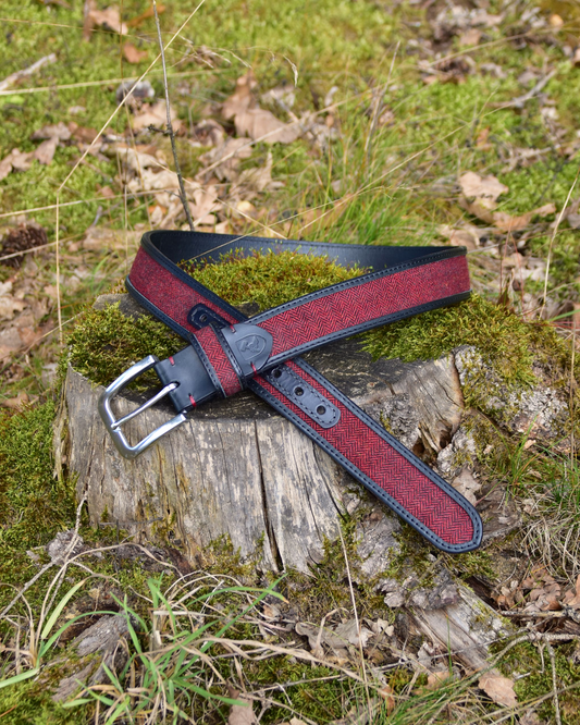 Ledergürtel "John" mit rotem Tweed