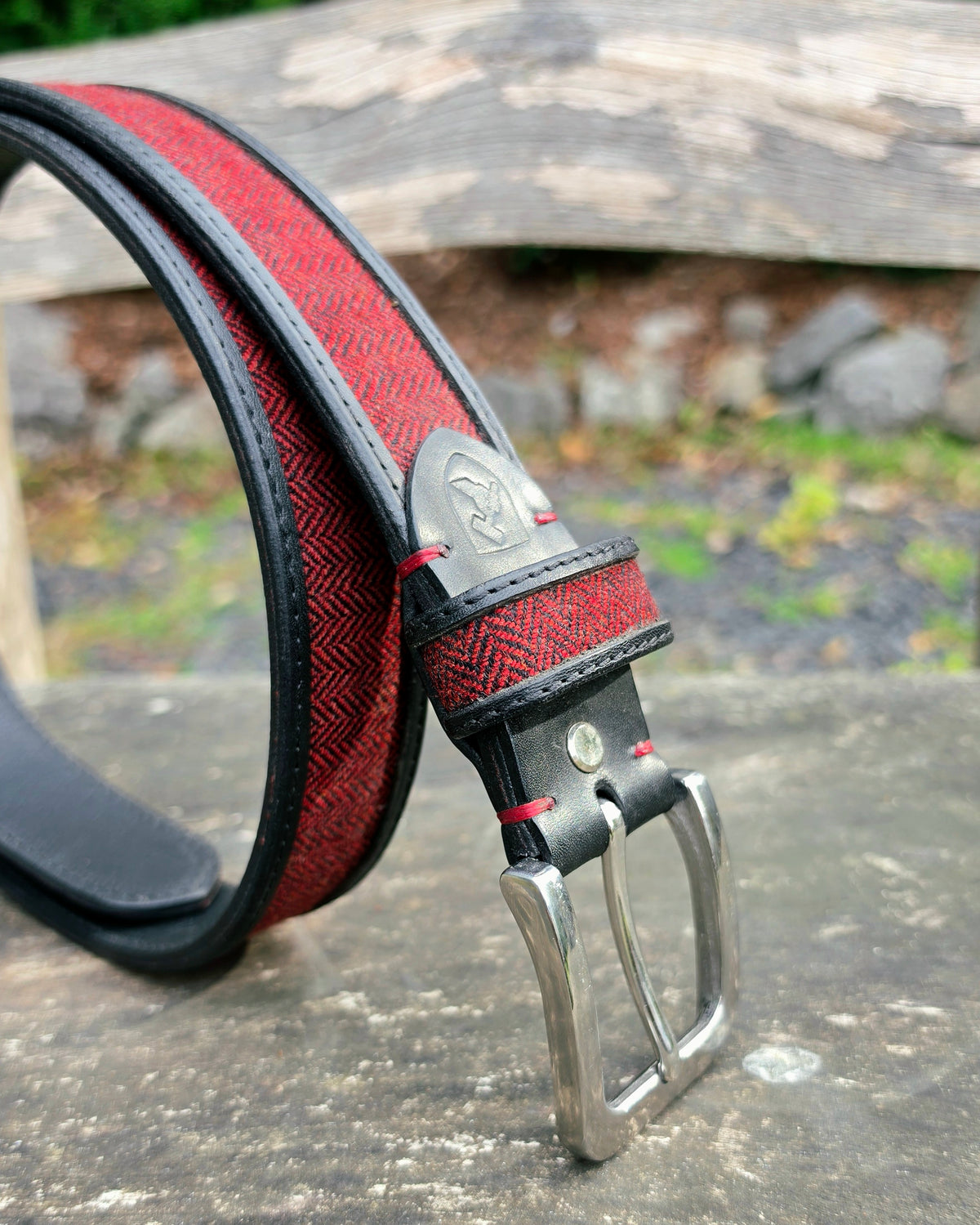 Ledergürtel "John" mit rotem Tweed