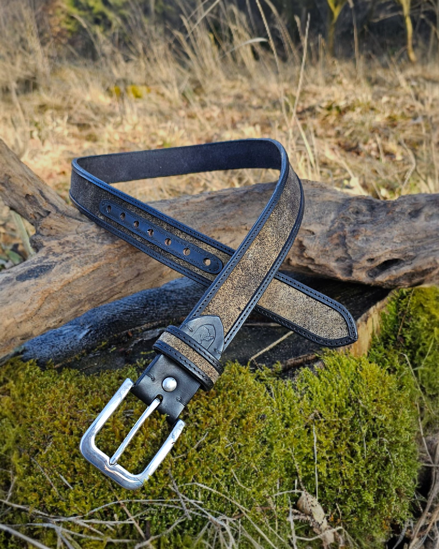 Ledergürtel "William" mit Hirschleder / Farbe Asch-grau