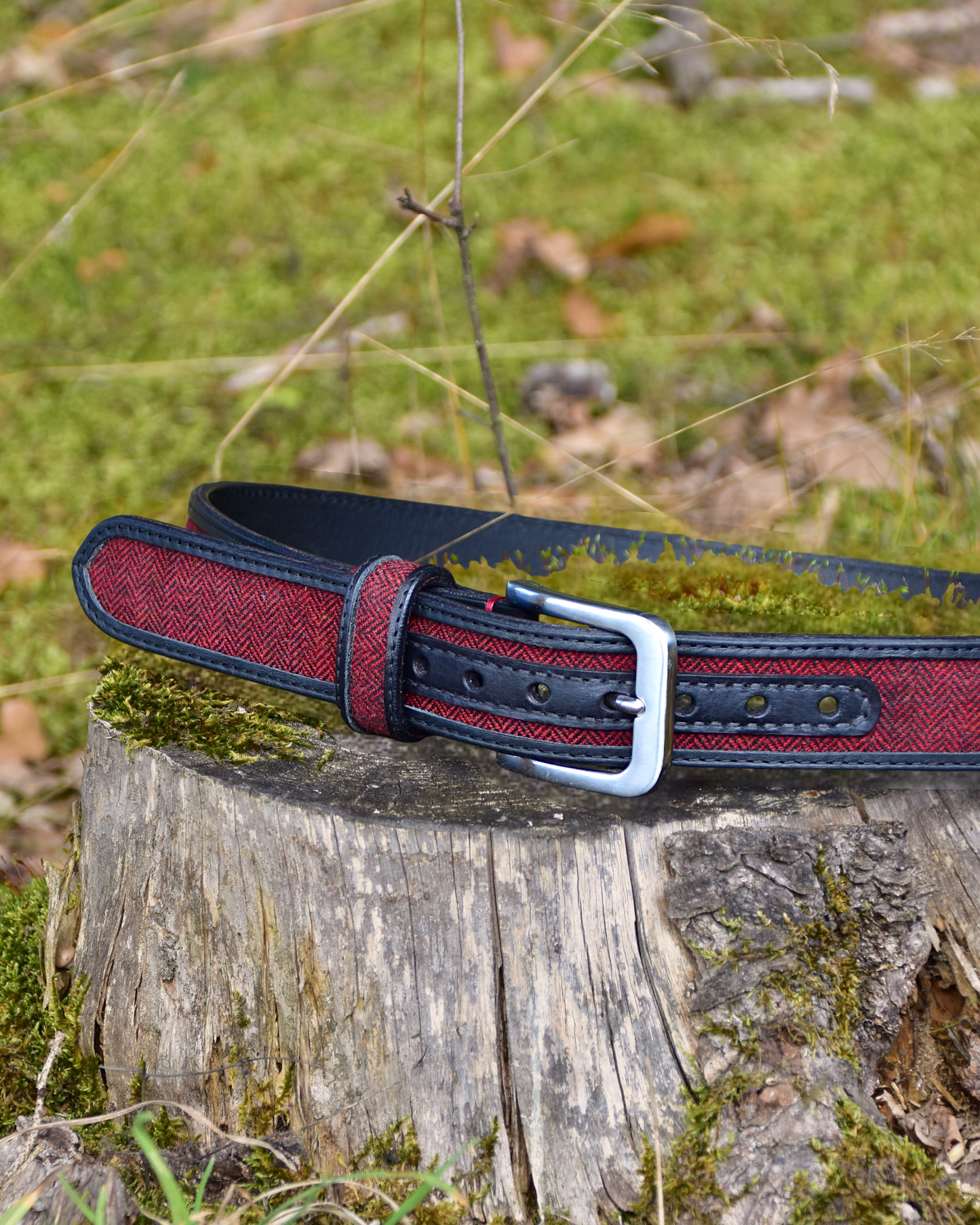 Ledergürtel "John" mit rotem Tweed