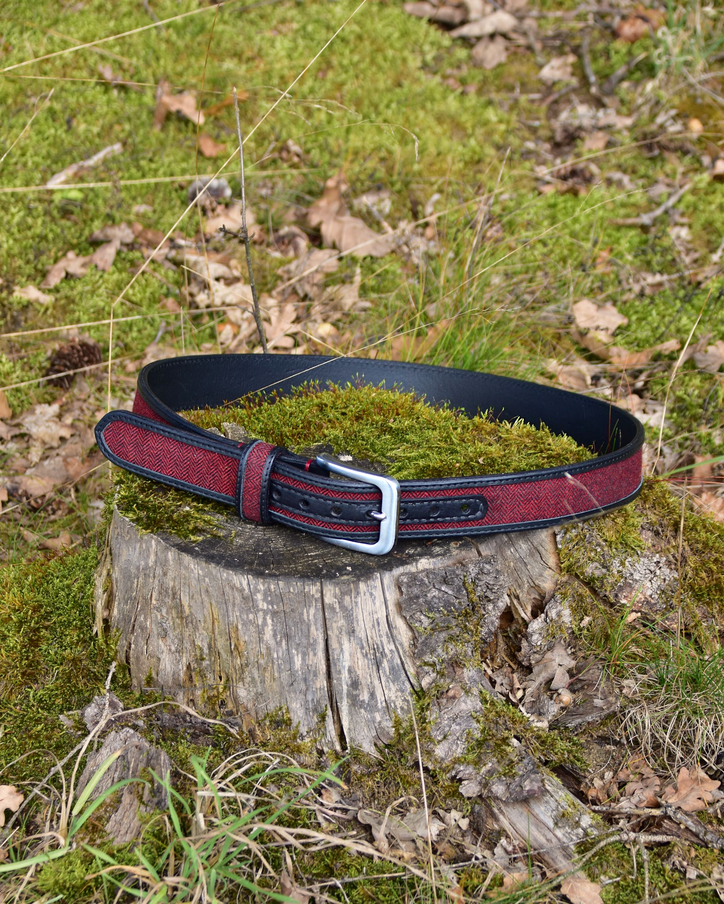 Ledergürtel "John" mit rotem Tweed