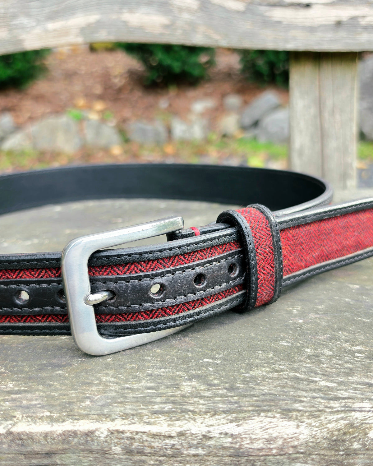 Ledergürtel "John" mit rotem Tweed