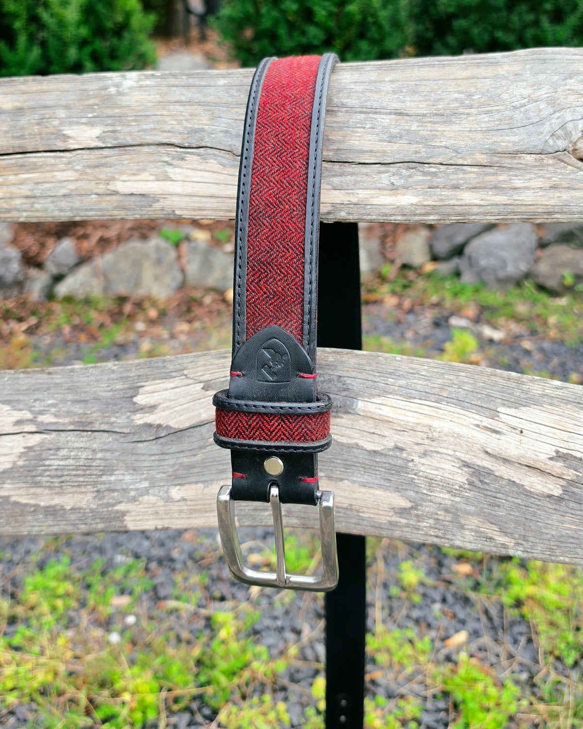 Ledergürtel "John" mit rotem Tweed